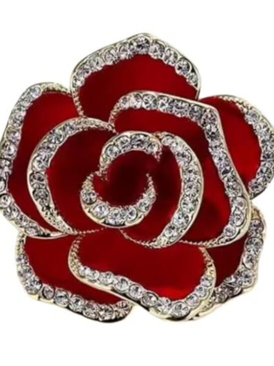 Jewelry - New - Crystal Rhinestone Red Flower Camellia Pin Brooch‎ - Ladies' Fashion